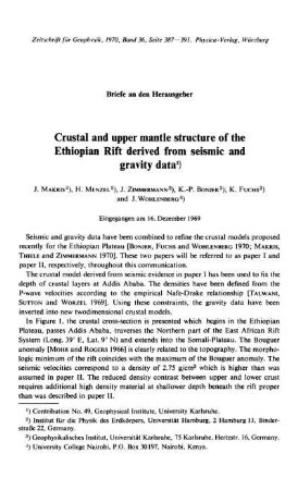 Crustal and upper mantle structure of the Ethiopian rift derived from seismic and gravity data