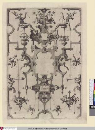 [Ornamentfüllung mit Grotesken und Maximen griechischer Philosophen; Surface Decoration, Grotesque with Strapwork, including three Cartouches]