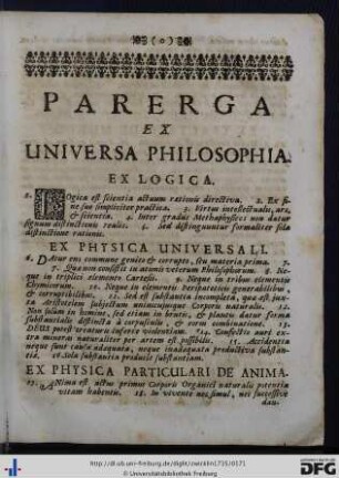 Parerga Ex Universa Philosophia.