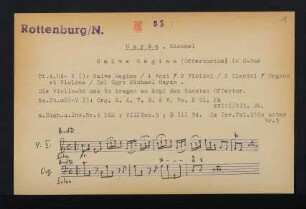 Salve Regina : 4 Voci, 2 Violini, 2 Clarini, Organo et Violone