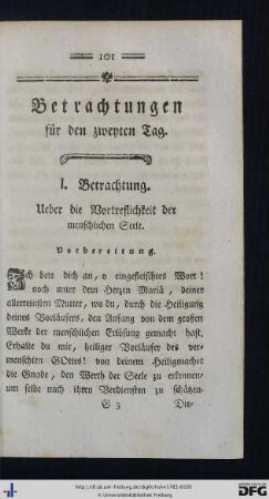 Betrachtungen für den zweyten Tag.