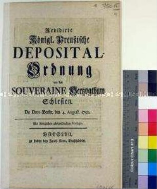Preußische Depositalordnung für das Herzogtum Schlesien