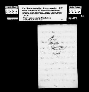 Anonyme Stücke: Aria / Soprano / Violino Primo / Violino Secondo / e / Basso / (Pieta Signor di lui so che il rigore).