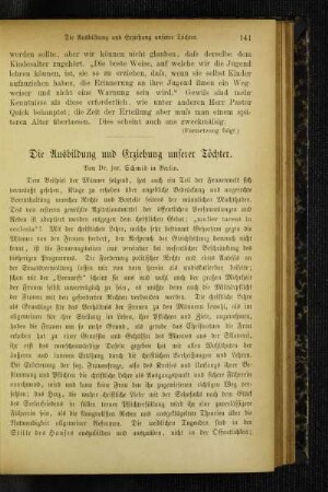 ¬Die¬ Ausbildung und Erziehung unserer Töchter