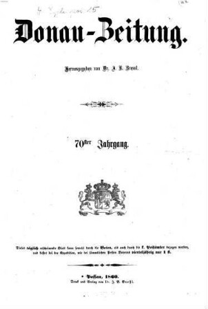 Donau-Zeitung. 1860,1/6 = Jg. 70