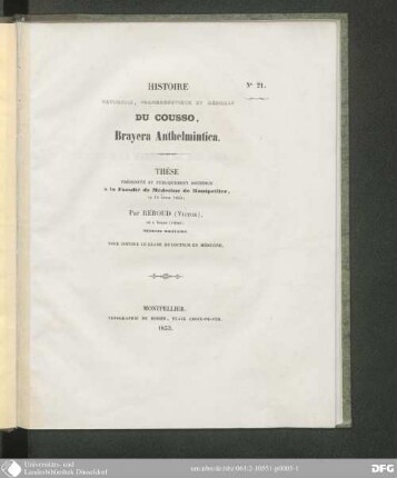 Histoire naturelle, pharmaceutique et médicale du Cousso, Brayera anthelmintica