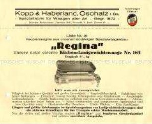 Liste Nr. 31 / "Regina" unsere neue eiserne Küchen-Laufgewichtswaage Nr. 163