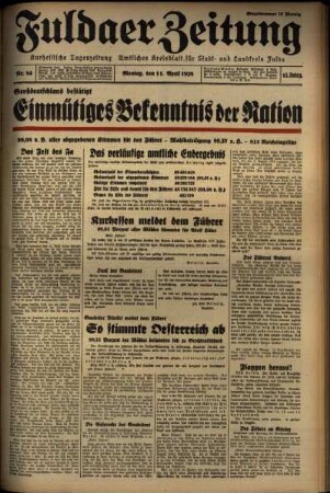 Ausgabe vom Montag, den 11. April 1938.