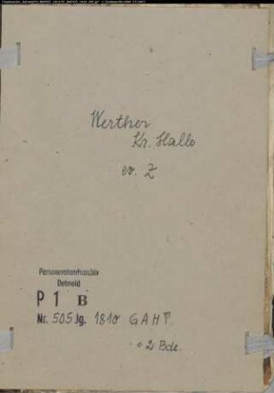 Zivilstandsregister der evangelischen Gemeinde Werther, Kreis Halle (GAHT 1810) (Gemeinde: Evangelische Gemeinde Werther)