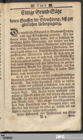 Einige Grund-Sätze von denen Stuffen der Erleuchtung, biß zur göttlichen Ueberzeugung.