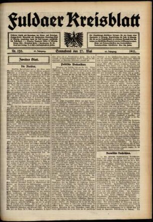 Zweite Ausgabe vom Samstag, den 27. Mai 1911.