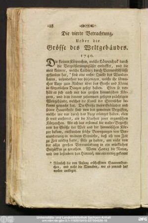 Die vierte Betrachtung, Ueber die Grösse des Weltgebäudes.