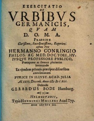 Exercitatio de urbibus Germanicis