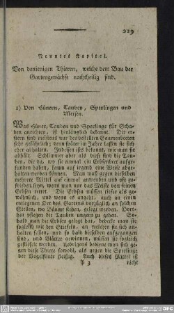 Neuntes Kapitel. Von denienigen Thieren, welche dem Bau der Gartengewächse nachtheilig sind