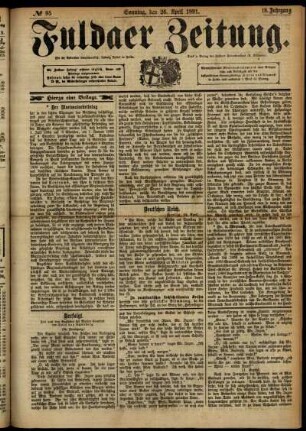 Erste Ausgabe vom Sonntag, den 26. April 1891.