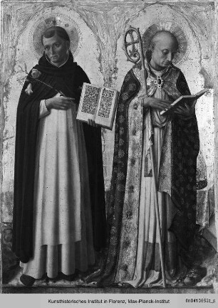 Thronende Madonna und Heilige : Heilige Dominikus und Nikolaus von Bari