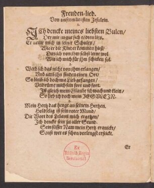 Freuden=lied. Von unserm liebsten Jesulein.