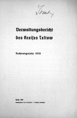1936: Verwaltungsbericht des Kreises Teltow : Rechnungsjahr ...