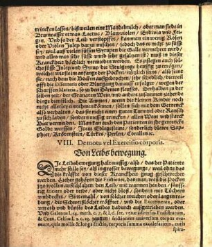 VIII. De motu vel Exercitio corporis / Von Leibsbewegung.