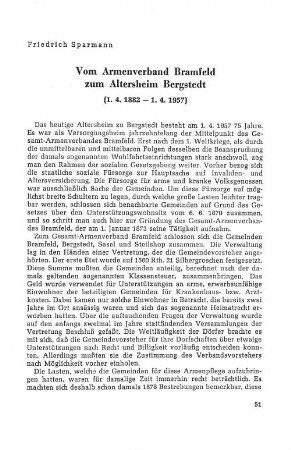 Vom Armenverband Bramfeld zum Altersheim Bergstedt (1.4.1882 - 1.4.1957)