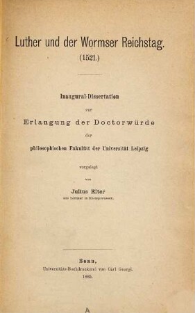 Luther und der Wormser Reichstag : 1521