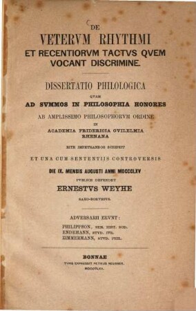 De veterum rhythmi et recentiorum tactus quem vocant discrimine : Diss. philol.