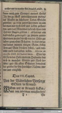 Das VII. Capitel. Von der Väterlichen Vorsorge GOttes, in Armuth