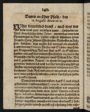 140-141, Bayrn an Chur Pfaltz den 13. Augusti Anno 1619