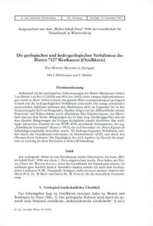 Die geologischen und hydrogeologischen Verhältnisse des Blattes 7127 Westhausen (Ostalbkreis). (Walter-Schall-Preis 1996)