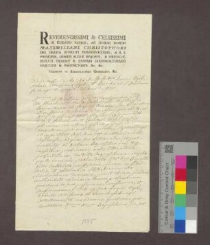 Der Konstanzer Generalvikar bestätigt die Verleihung der Propstei zu Istein an den Freiherrn Christian von Eberstein.