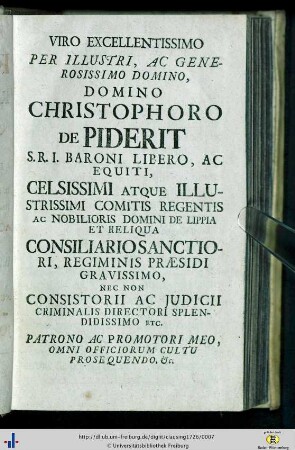 Viro excellentissimo [...] domino Christophoro...