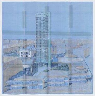 Gutachten Victoria City Areal, 1. Phase (nicht realisiert), 1. Preisgruppe – Perspektivansicht. Berlin-Charlottenburg, Kranzler-Eck/Kurfürstendamm/Joachimsthaler Straße/Kantstraße