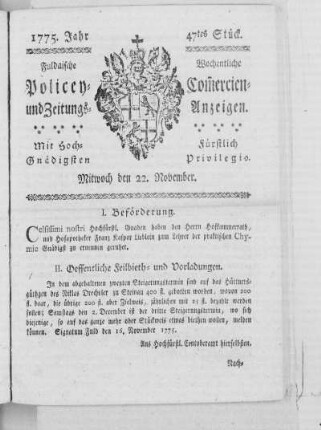 47tes Stück, Ausgabe vom 22. November 1775