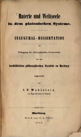 Materie und Weltseele in dem platonischen Systeme : Inaugural-Dissertation