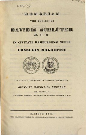 Memoriam viri amplissimi Davidis Schlüter, I. U. D., in civitate Hamvurgensi nuper consulis magnifici