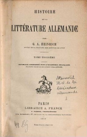 Histoire de la Littérature Allemande, III