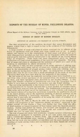 Reports of the Bureau of Mines, Philippine Islands