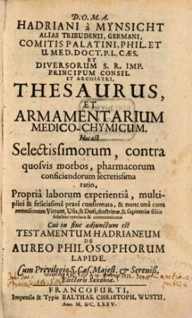 Thesaurus et armamentarium medico-chymicum