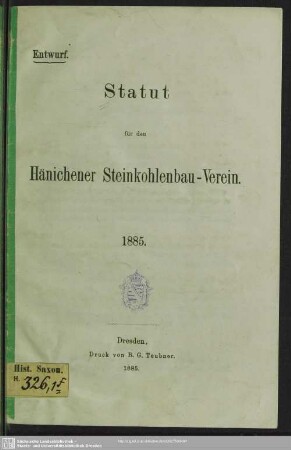 Statut für den Hänichener Steinkohlenbau-Verein