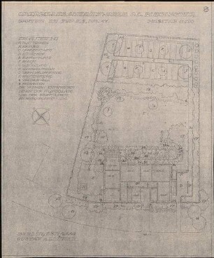 Gartenanlage Bereitschaftssiedlung Oberschlesische Hydrierwerke, Blechhammer: Gartenanlage am Haus Typ E5, Nr.17: Grundriss 1:100