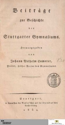 Beiträge zur Geschichte des Stuttgarter Gymnasiums