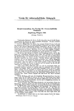 Hauptversammlung des Vereins für wissenschaftliche Pädagogik : Magdeburg, Pfingsten 1908