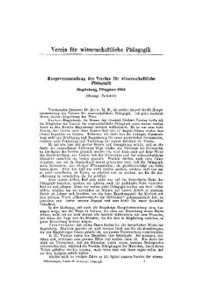 Hauptversammlung des Vereins für wissenschaftliche Pädagogik : Magdeburg, Pfingsten 1908