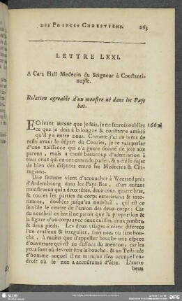 Lettre LXXI [i.e. LXXII]. A Cara Hali Medecin du Seigneur à Constantinople