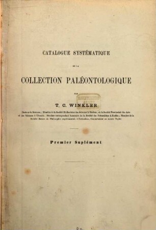 Catalogue systématique de la collection paléontologique, Musée Teyler. [7,1], Premier suplément