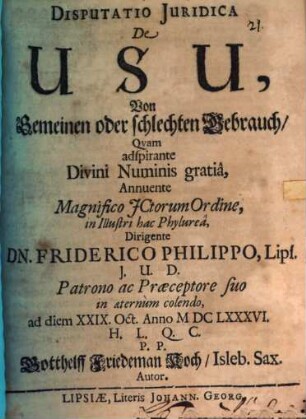 Disp. iur. de usu, von gemeinen oder schlechten Gebrauch