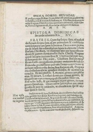 Epistola Dominicae Secundæ aduentus Ro. XV.