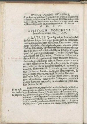 Epistola Dominicae Secundæ aduentus Ro. XV.