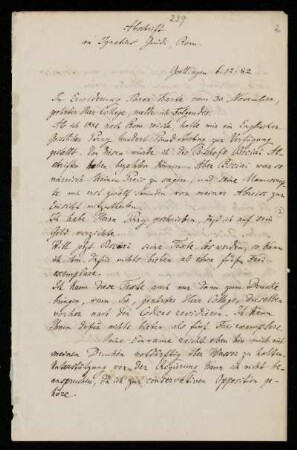 Nr. 2: Brief von Paul de Lagarde an Ignazio Guidi, in einer Abschrift von Anna de Lagarde, Göttingen, 6.12.1882