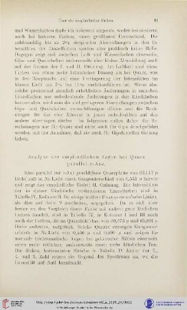 Analyse der empfindlichen Farbe bei Quarz parallel c-Axe